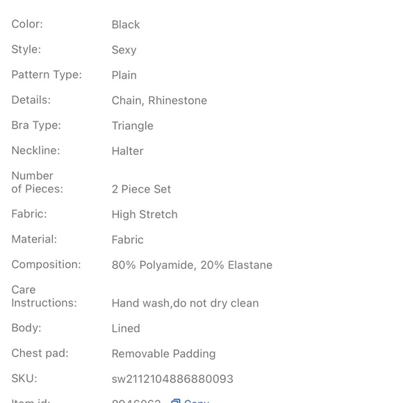 Black and rhinestones bikini set. Size medium top, Small bottoms. BNWT!! - Picture 13 of 13